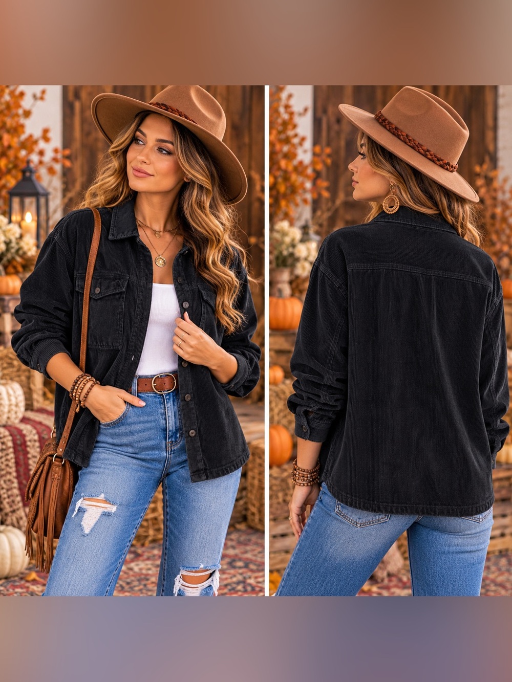 Celebrity Pink Black Corduroy Shacket Jacket